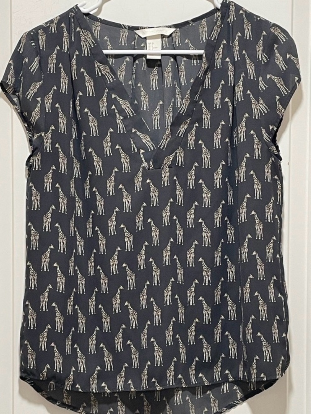 Wild! H&M Concious Women’s Sz 6 Small Black & Animal Giraffe Print Capped Sleeve